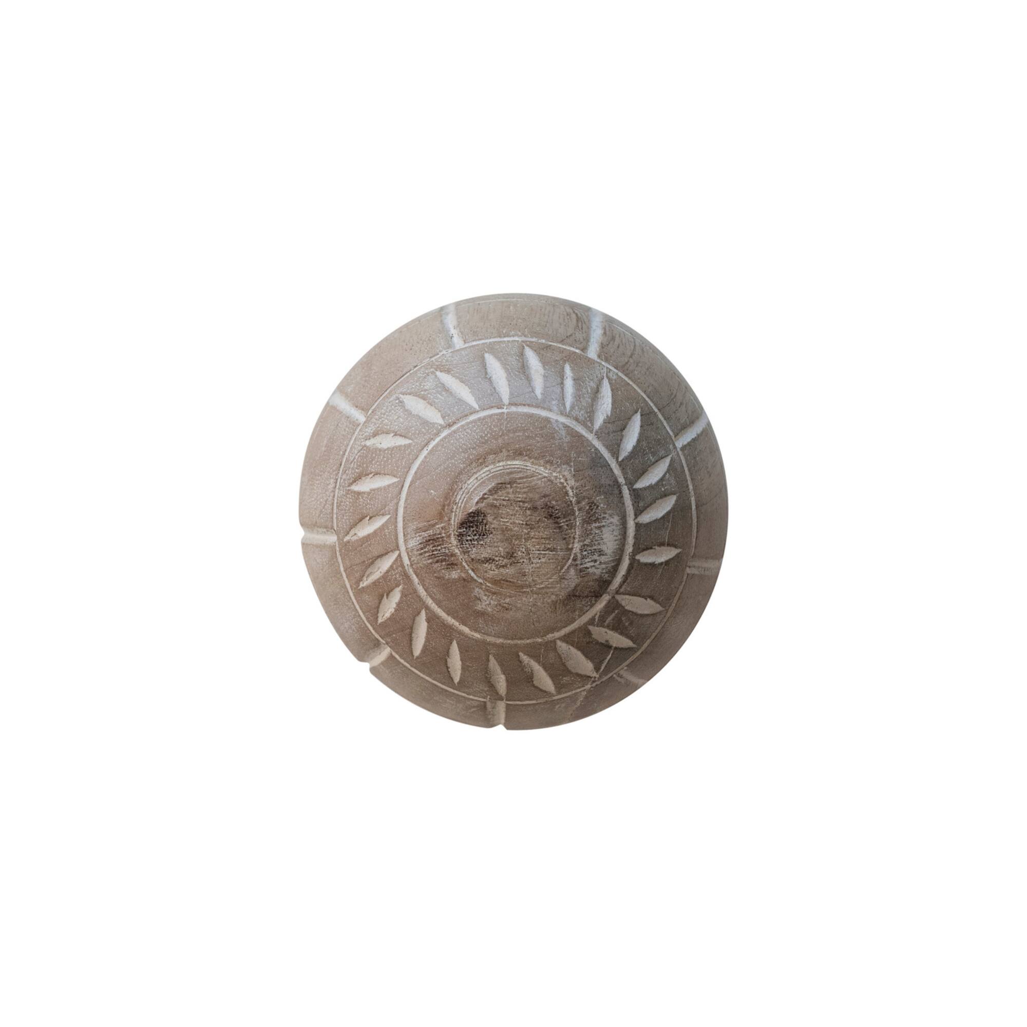 Hello Honey® 4" Beige Hand-Carved Mango Wood Ball Décor